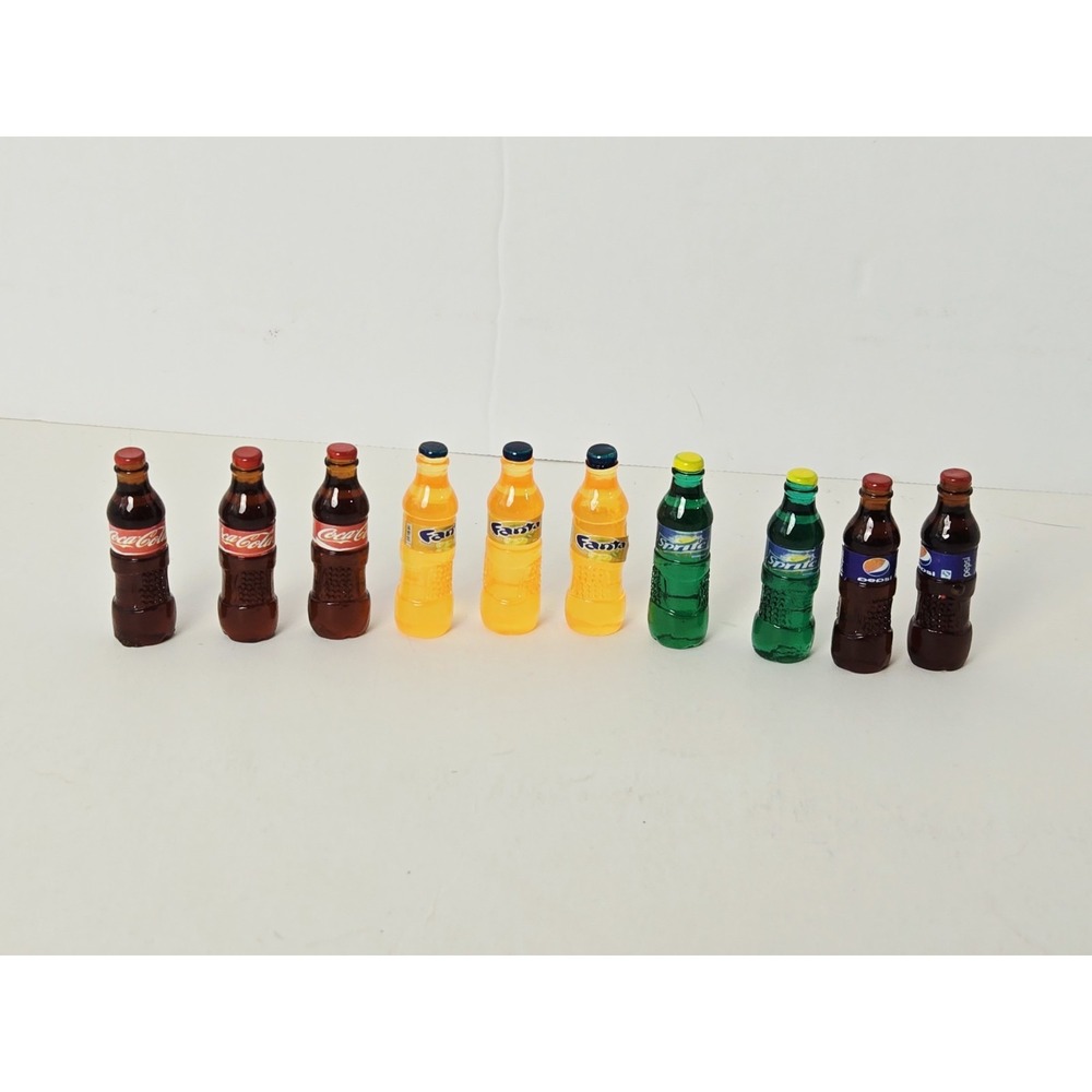 Dollhouse Miniatures mini pop soda bottles Fanta Coca Cola Sprite